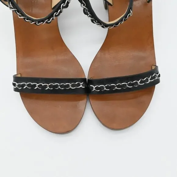 CHANEL Leather & Chain Strappy Heeled Sandals Size 40.5 - Picture 11 of 13